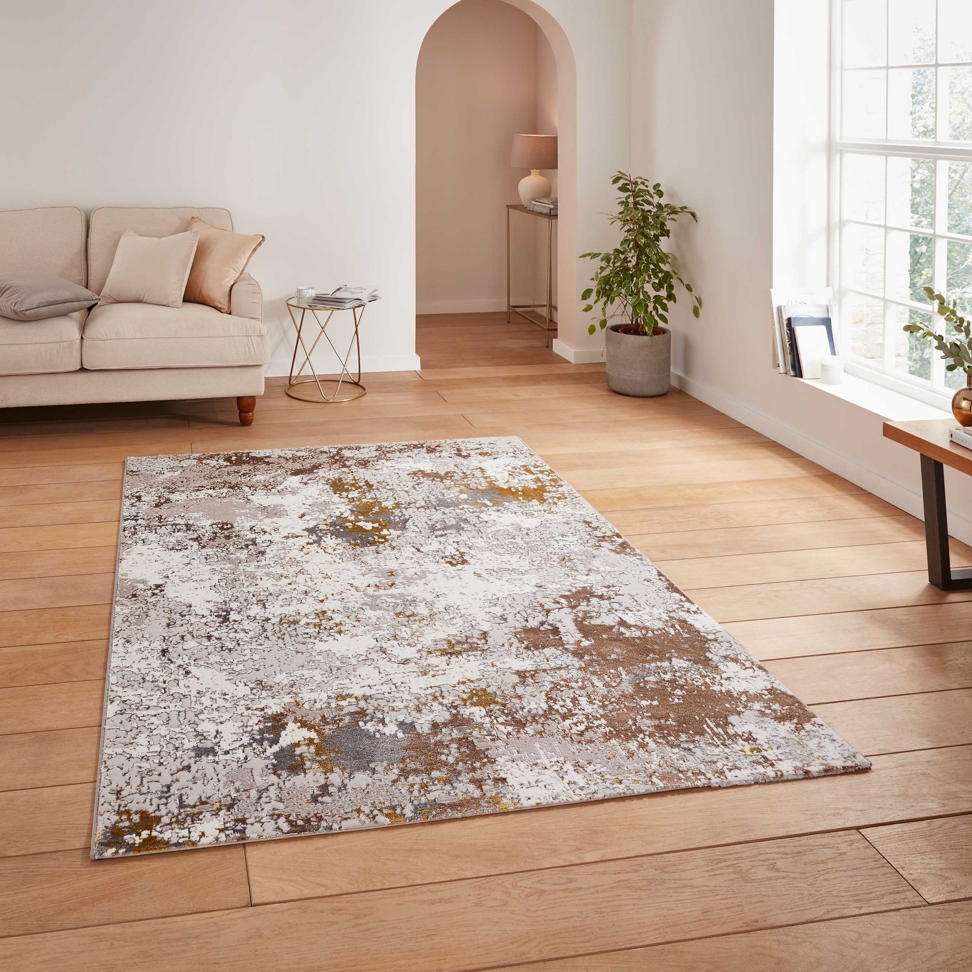 Creation 50179 Modern Abstract Rugs In Gold Beige